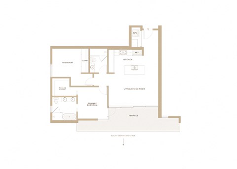 Floor plan for 2 beds, 2 baths, 1233 sqft