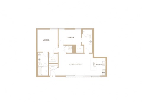 Floor plan for 2 beds, 2 baths, 1287 sqft