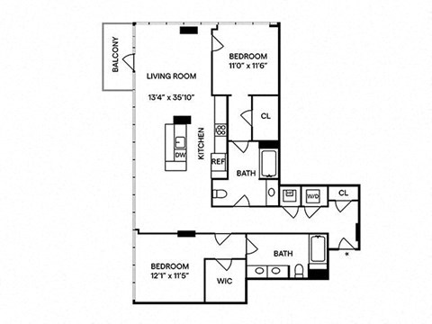 Floor plan for 2 beds, 2 baths, 1471 sqft