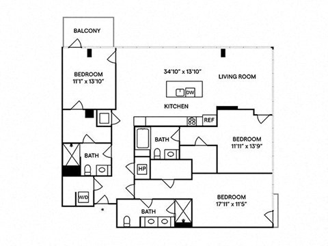 Floor plan for 3 beds, 3 baths, 1819 sqft
