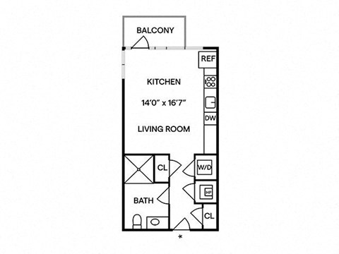 Floor plan for studio, 1 bath, 448 sqft
