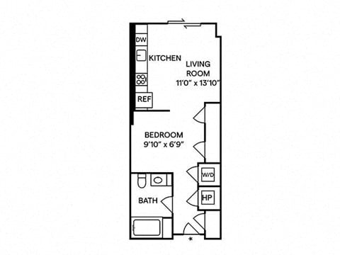 Floor plan for studio, 1 bath, 531 sqft