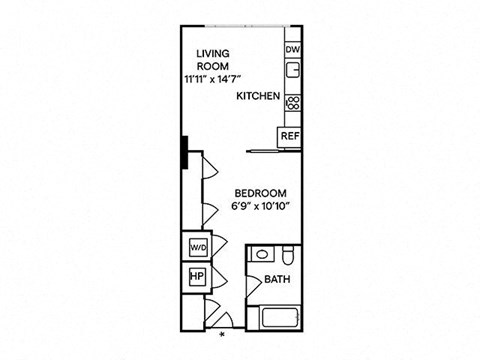 Floor plan for studio, 1 bath, 550 sqft