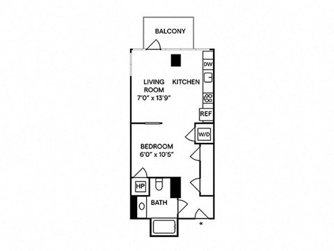 Floor plan for studio, 1 bath, 554 sqft