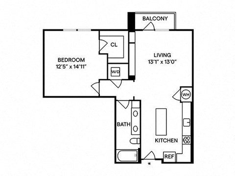 Floor plan for 1 bed, 1 bath, 820 sqft