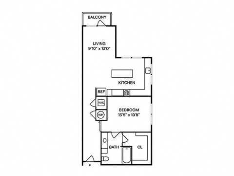 Floor plan for 1 bed, 1 bath, 825 sqft