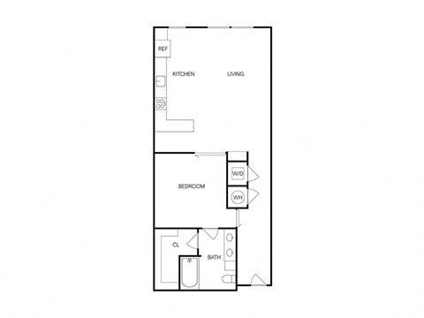Floor plan for 1 bed, 1 bath, 835 sqft