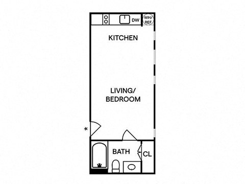 Floor plan for studio, 1 bath, 343 sqft