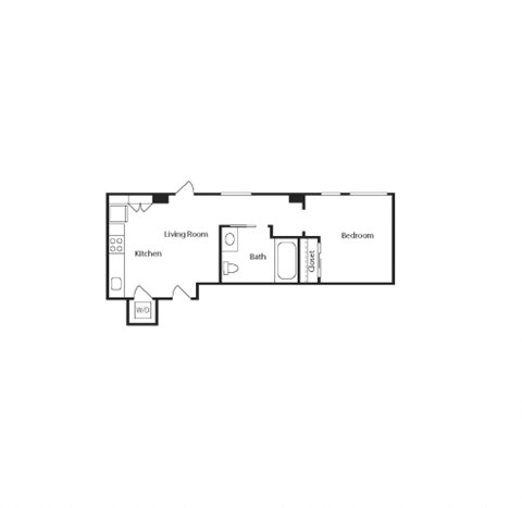 Floor plan for 1 bed, 1 bath, 463 sqft