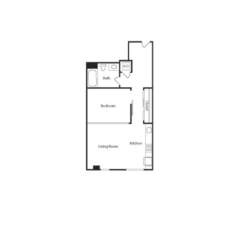 Floor plan for 1 bed, 1 bath, 587 sqft