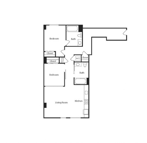 Floor plan for 2 beds, 2 baths, 973 sqft