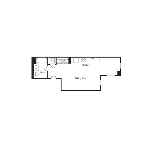 Floor plan for studio, 1 bath, 472 sqft