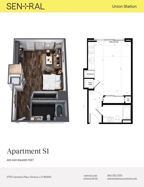 Floor plan for studio, 1 bath, 430 sqft
