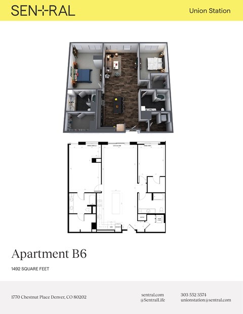 Floor plan for 2 beds, 2 baths, 1492 sqft