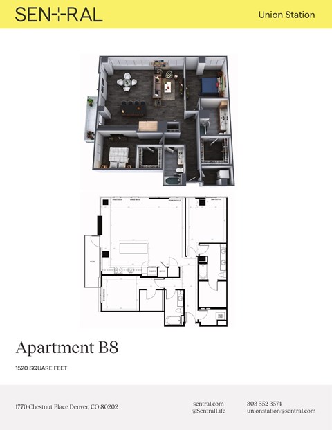 Floor plan for 2 beds, 2 baths, 1520 sqft