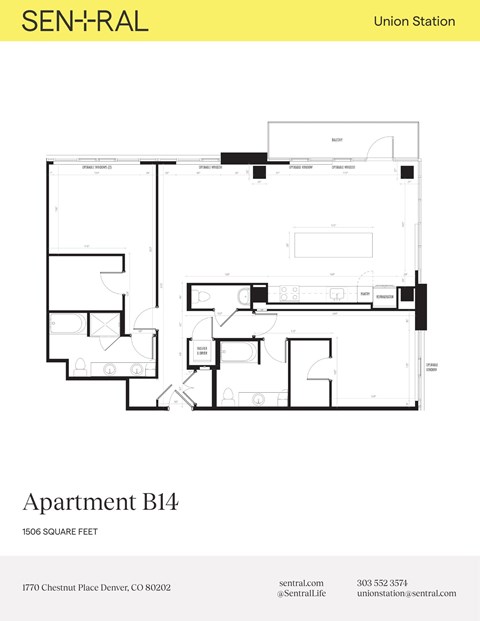 Floor plan for 2 beds, 2 baths, 1506 sqft