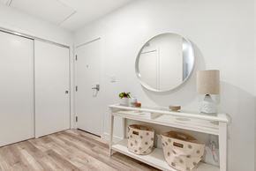 Montréal apartment for rent - a bathroom with a vanity and a mirror