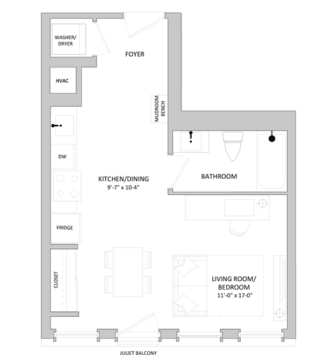 Floor plan for studio, 1 bath, 449 sqft