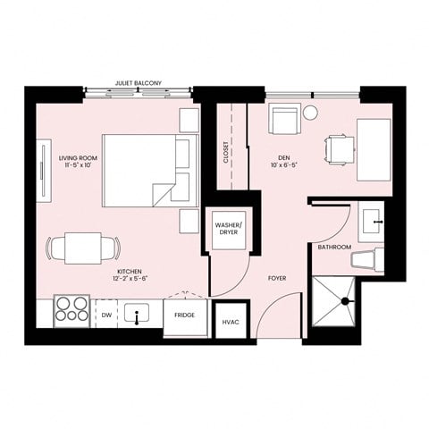 Floor plan for studio, 1 bath, 442 sqft