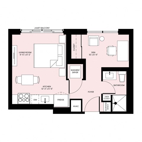 Floor plan for studio, 1 bath, 447 sqft
