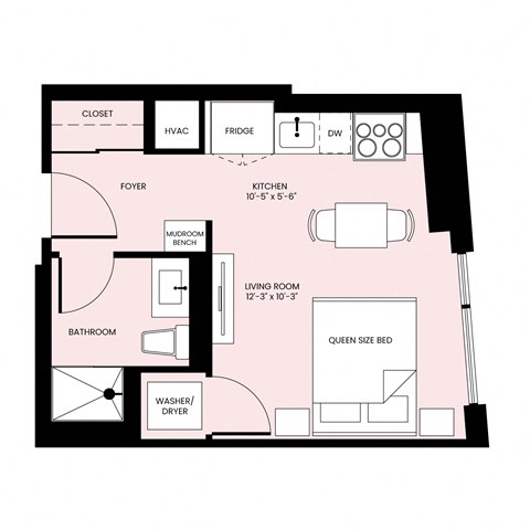 Floor plan for studio, 1 bath, 349 sqft