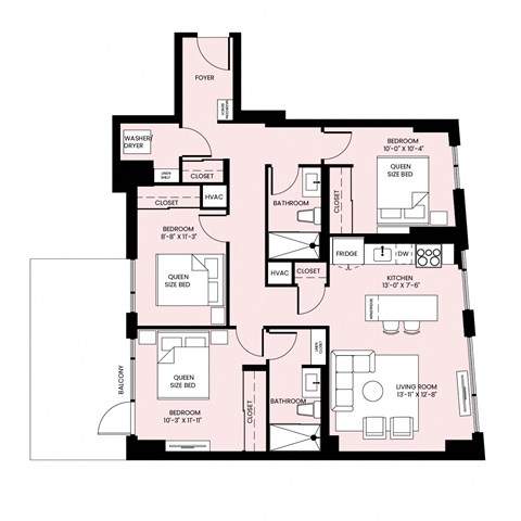 Floor plan for 3 beds, 2 baths, 1172 sqft