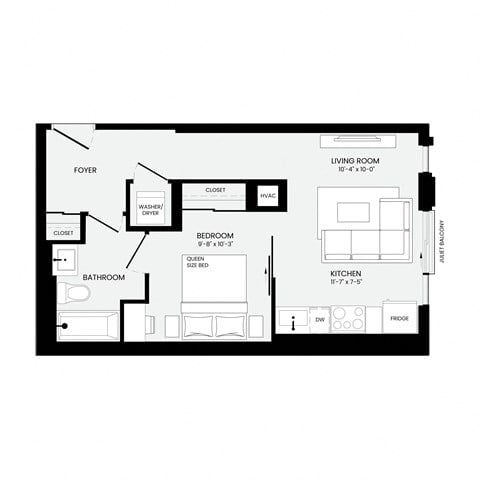 Floor plan for 1 bed, 1 bath, 548 sqft