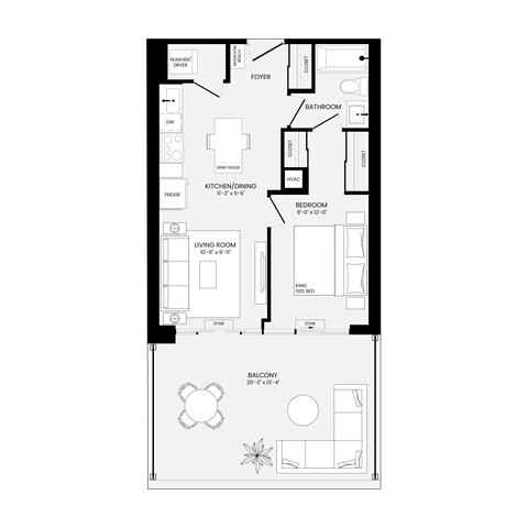 Floor plan for 1 bed, 1 bath, 552 sqft