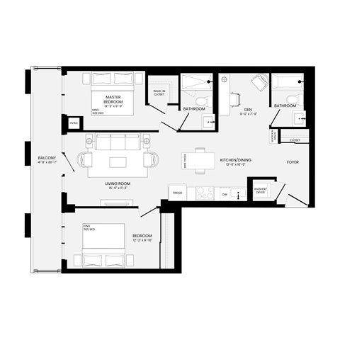 Floor plan for 2 beds, 2 baths, 972 sqft