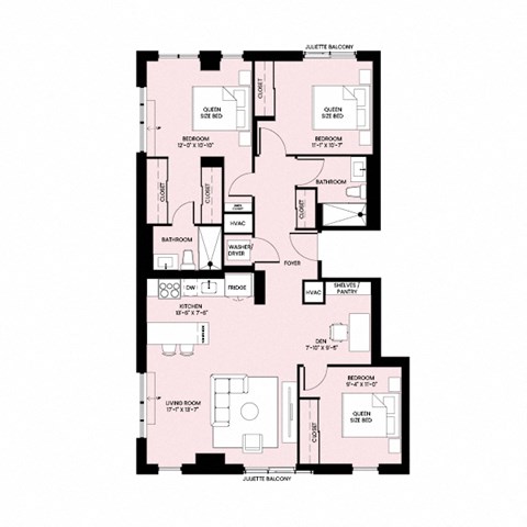 Floor plan for 3 beds, 2 baths, 1321 sqft