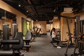 Toronto apartment for rent - A woman is working out on a machine in a gym.