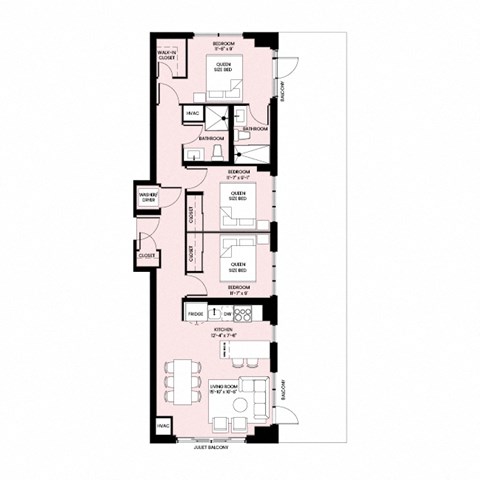 Floor plan for 3 beds, 2 baths, 1035 sqft