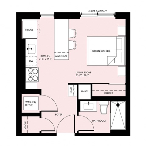 Floor plan for studio, 1 bath, 404 sqft