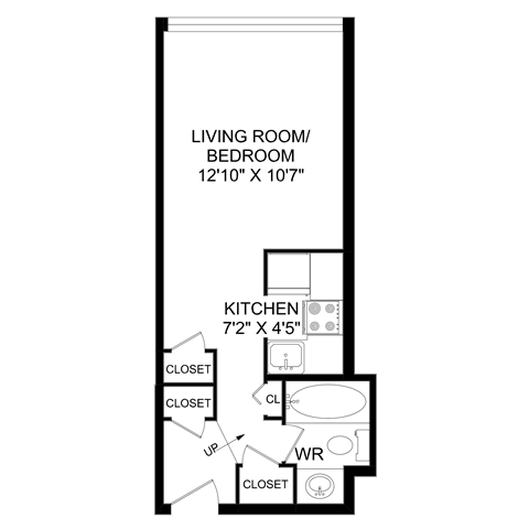 Floor plan for studio, 1 bath, 341 sqft