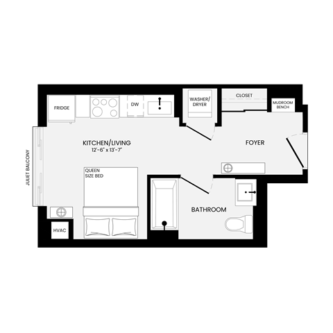 Floor plan for studio, 1 bath, 350 sqft