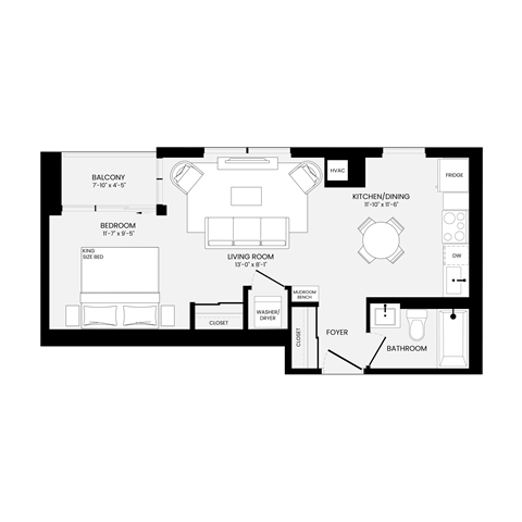 Floor plan for studio, 1 bath, 572 sqft