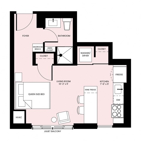 Floor plan for studio, 1 bath, 429 sqft