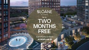 North York apartment for rent - A building with a pool and the words Sloane Two Months Free on it.