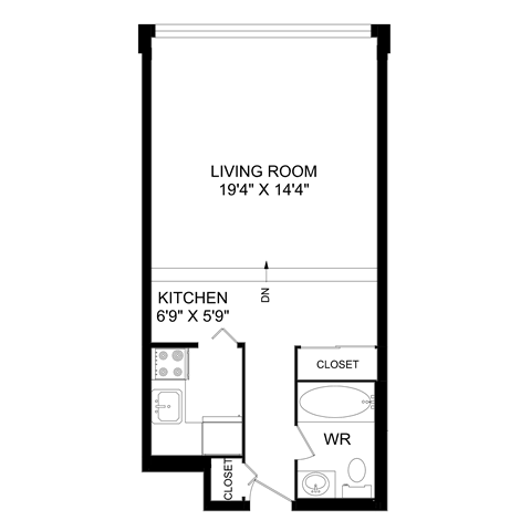 Floor plan for studio, 1 bath, 451 sqft