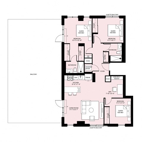Floor plan for 3 beds, 2 baths, 1321 sqft