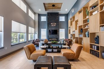 Library with fireplace