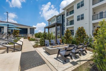 Outdoor fireside lounge with seating