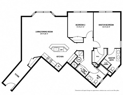 Floor plan for 2 beds, 2 baths, 1151 sqft