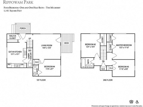 Floor plan for 4 beds, 1.5 baths, 1141 sqft