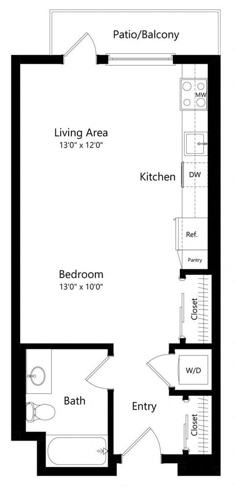 Floor plan for studio, 1 bath, 541 sqft