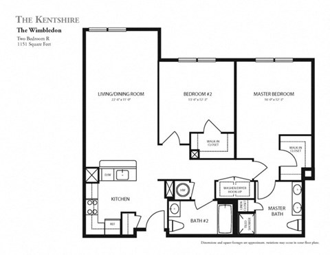 Floor plan for 2 beds, 2 baths, 1151 sqft