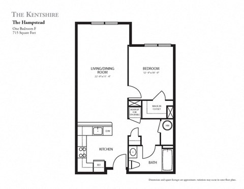 Floor plan for 1 bed, 1 bath, 773 sqft