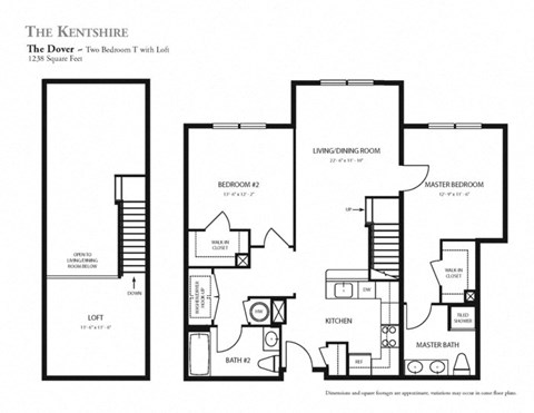 Floor plan for 2 beds, 2 baths, 1238 sqft