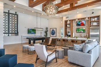 Expansive clubhouse with modern amenity spaces