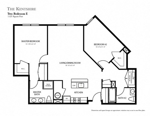 Floor plan for 2 beds, 2 baths, 1125 sqft